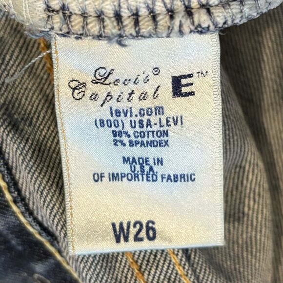 Levi’s Capital Long Shorts 26 Blue Denim Frayed Waist Below Knee Skinny - Picture 11 of 13